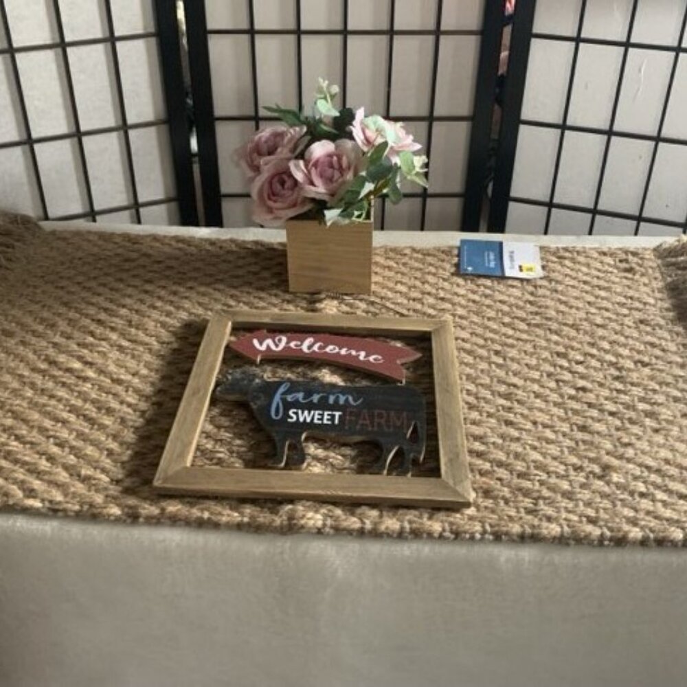 New Rustic Farmhouse Home Decor Throw Rug Floral Block and Picture